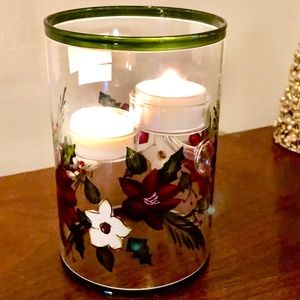 🎄SALE Poinsettia Glass Hurricane Double Hanging Tealight Candle Holder 6" high